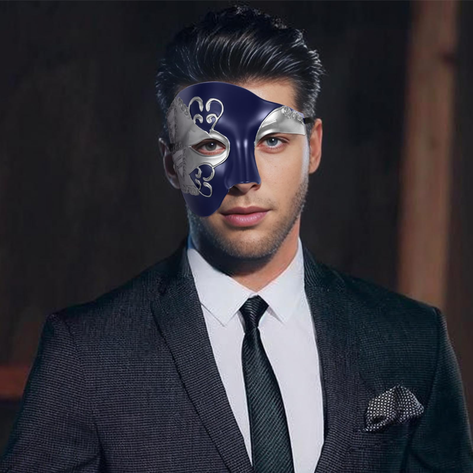 Oidea Masquerade Mask for Men: Vintage Phantom Of The Opera Mask Halloween Costume Prom Venetian Mardi Gras Half Face Party Masks Blue - Image 3