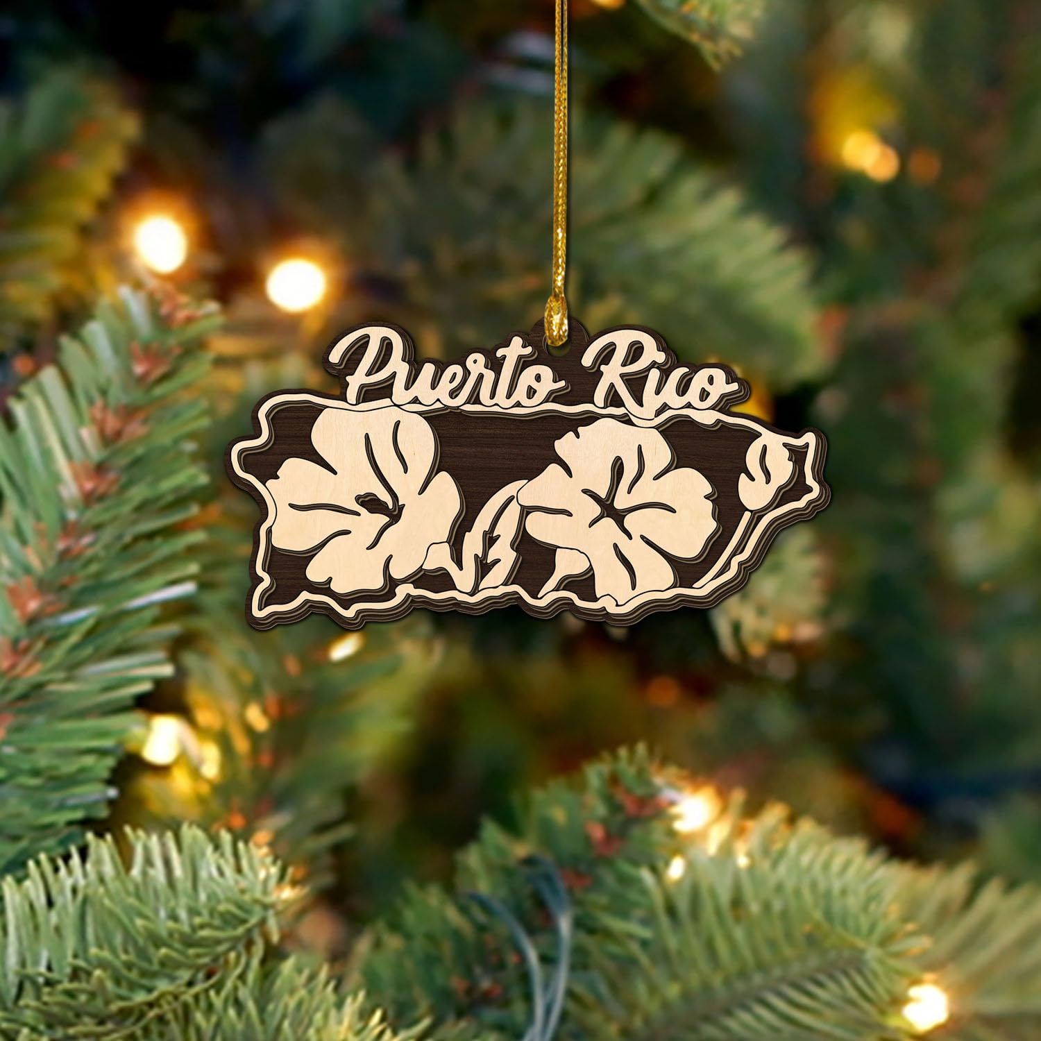 Décoration de Noël Porto Rico en bois d'hibiscus pour sapin