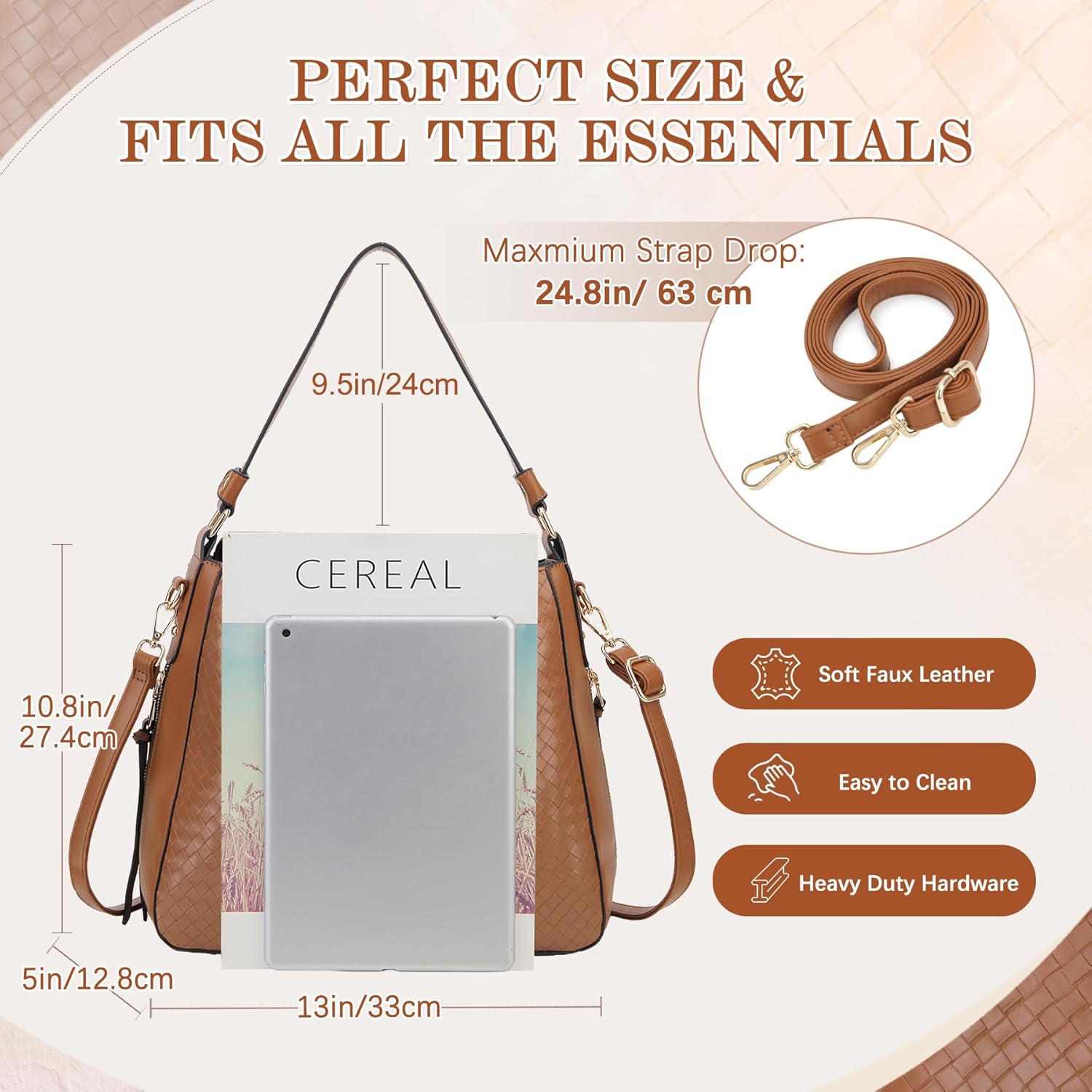 VX VONXURY Hobo Bags for Women, Faux Leather Tote Purse Ladies Handbag Medium Shoulder Bags with Side Pockets for Work Travel | Faux Leather, Ladies Handbag, Medium, with Side Pockets, for Work, Travel