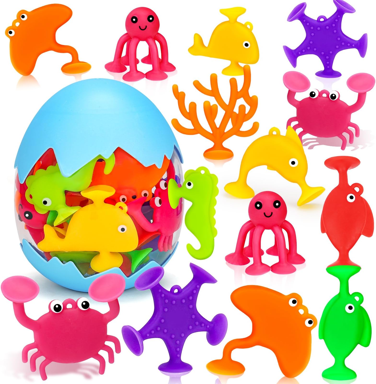 Toddler Suction Cup Bath Toys, Ocean Animal Bathtub Toys for Kids 3-5 4-8