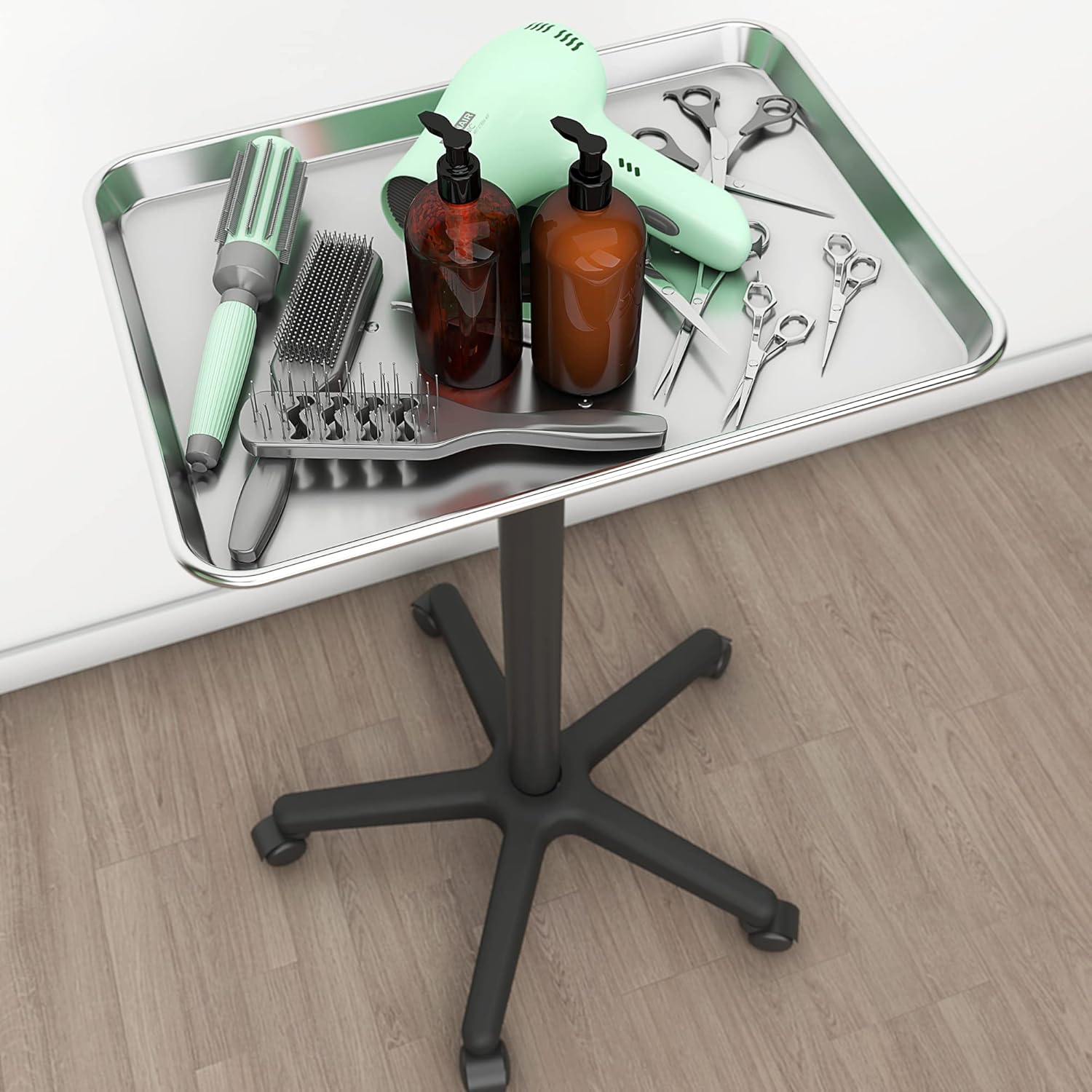 Premium Aluminum Instrument Salon Tray Tattoo Rolling Tray Station-Silver : Office Products