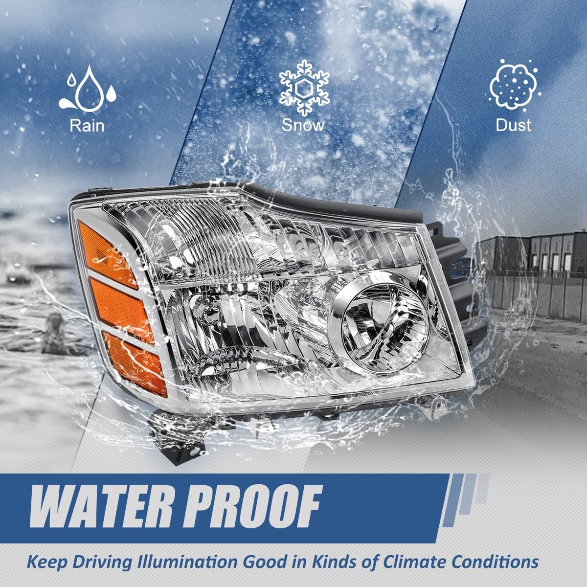 Auto Dynasty NI2503154 Fatcory Style Halogen Headlight Assembly Compatible with Nissan Armada Pathfinder Titan 2004-2007, Passenger Right Side, Chrome Housing Amber Corner