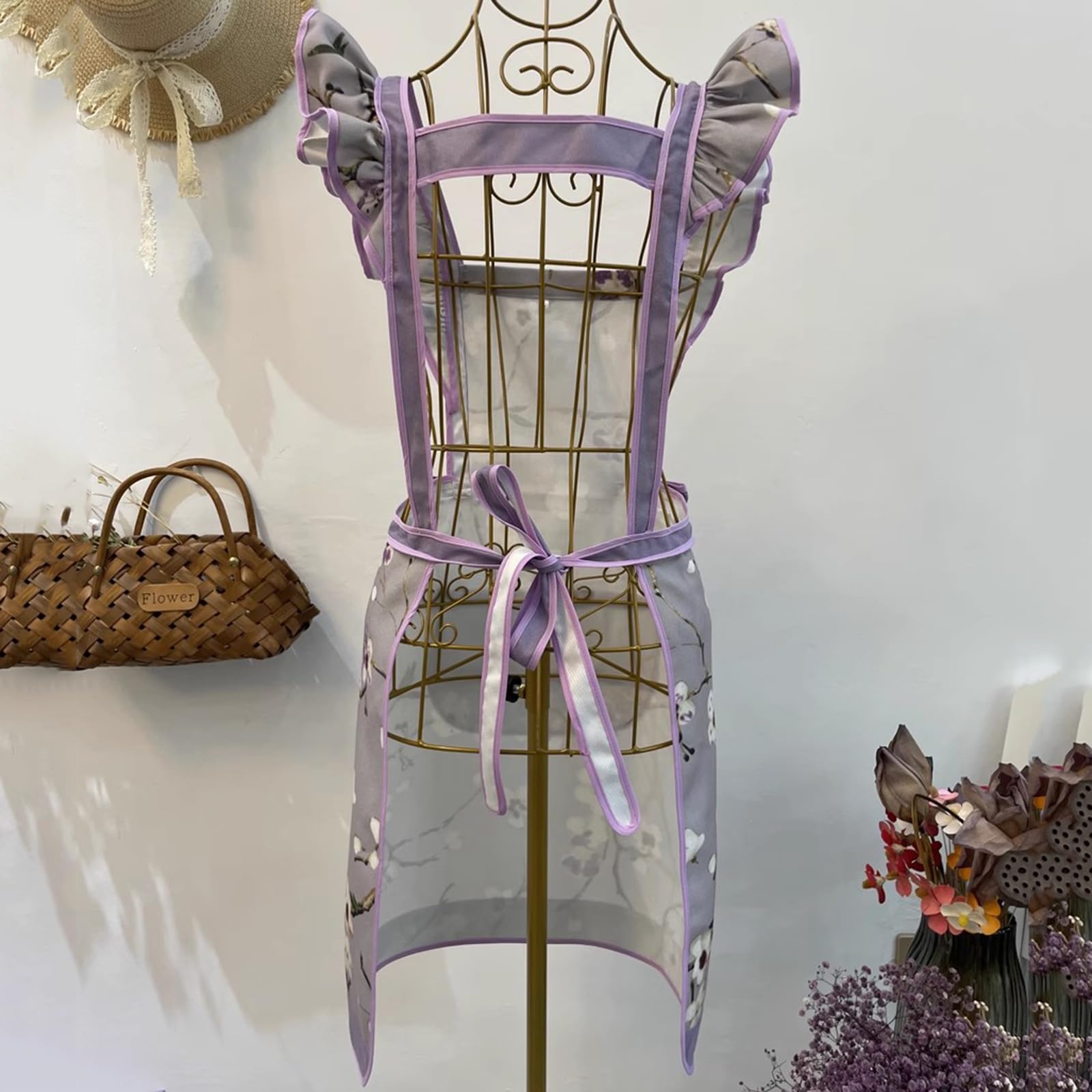 Fartuch Kuchenny Damski Bawełniany Fartuch Regulowany Fartuchami Dla Kobiet Z KieszeniamiPurple,One Size