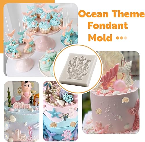 Miniatura 5 de Sijiangmold Molde de silicona con temática de sirena, caballito de mar, concha, estrella de mar, coral, cola de sirena, molde de silicona para