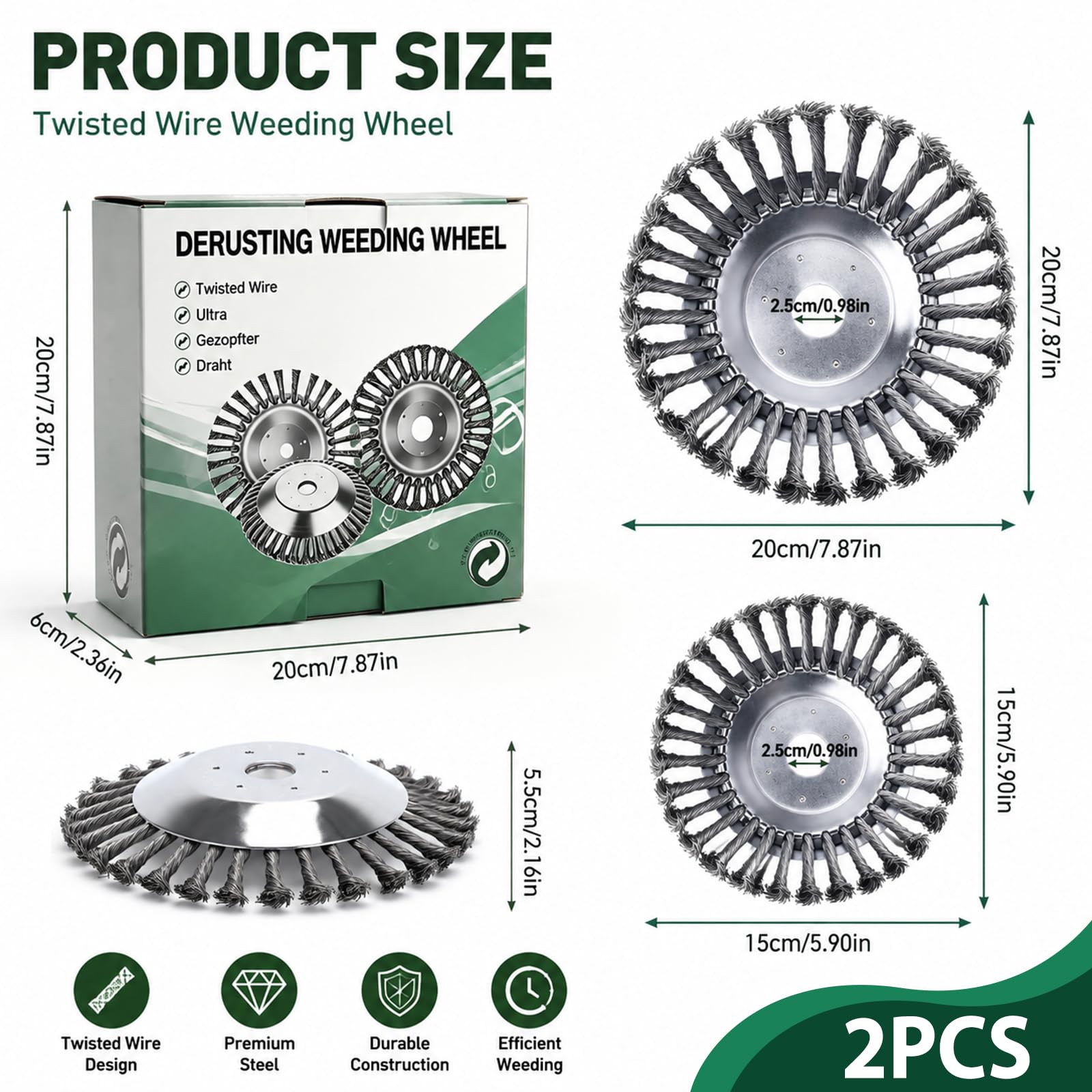 2 Pièces Tête Brosse Désherbage pour Débroussailleuse, Remplacement Tête Brosse Debroussailleuse, avec Accessoires, Convient au Jardinage, Pelouse-Brosse Debroussailleuse (6+8 Pouces)