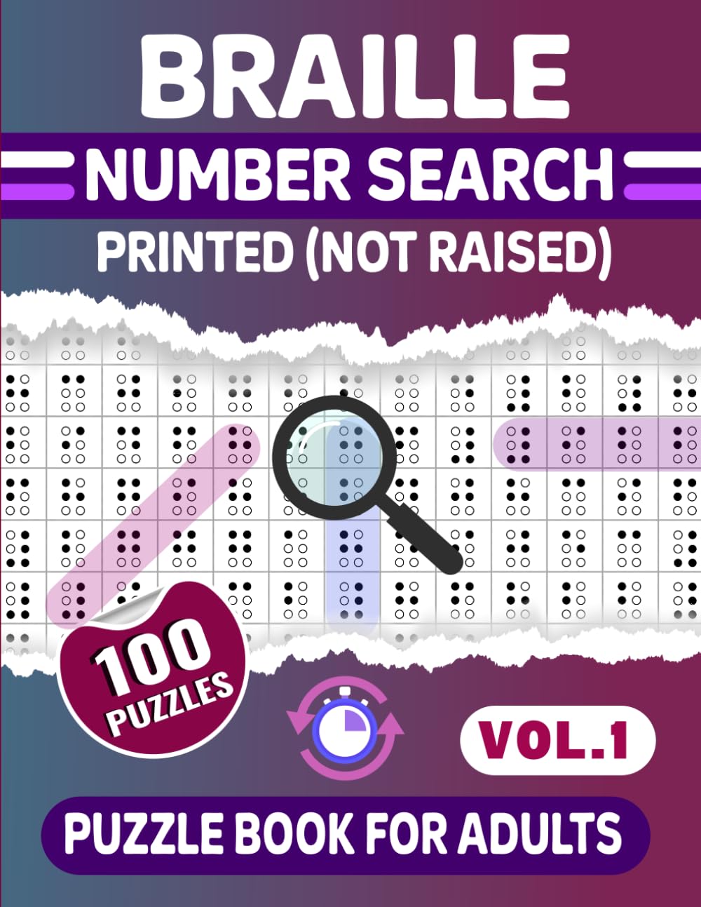 Braille Number Search (Printed Not Raised) Puzzle Book For Adults -Vol.1-