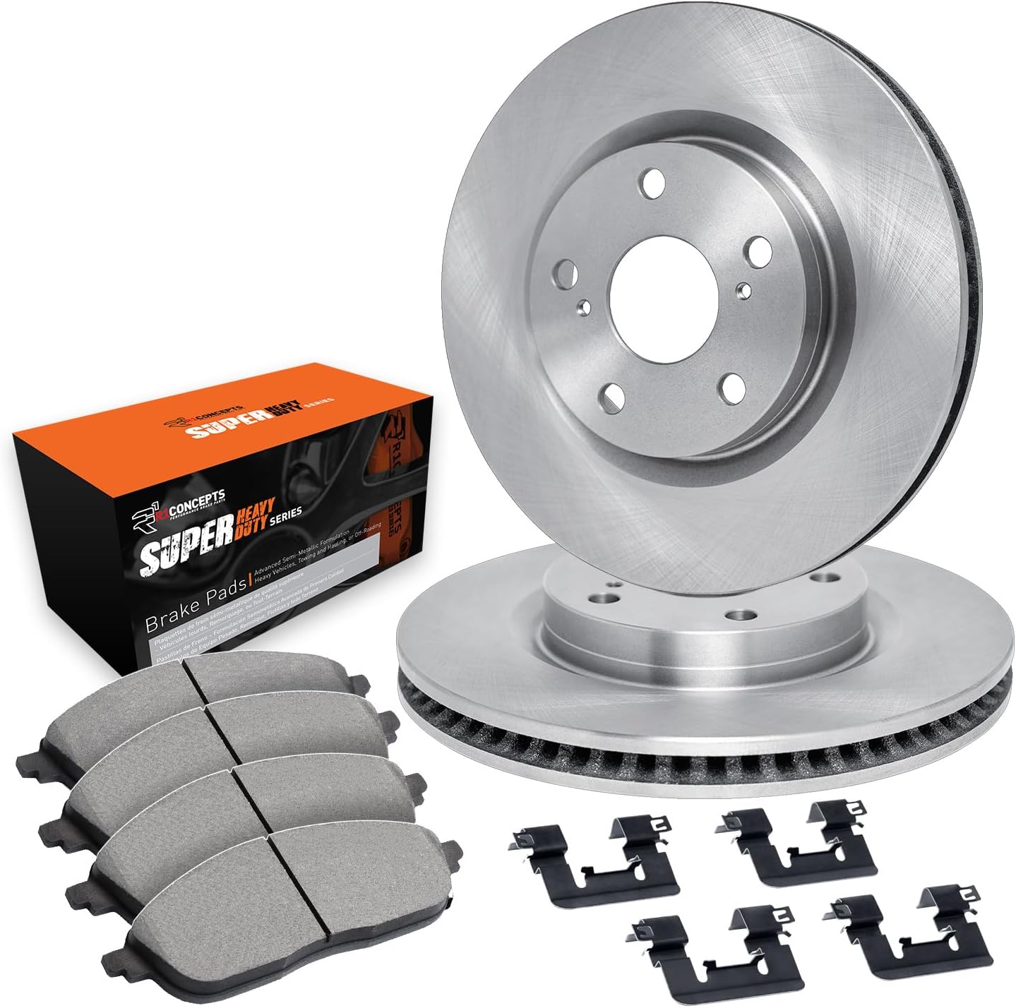 R1 Concepts Front Brakes and Rotors Kit |Front Brake Pads| Brake Rotors and Pads| Super Duty Brake Pads and Rotors|fits 2004-2006 Ford E-150, E-150 Club Wagon, Econoline