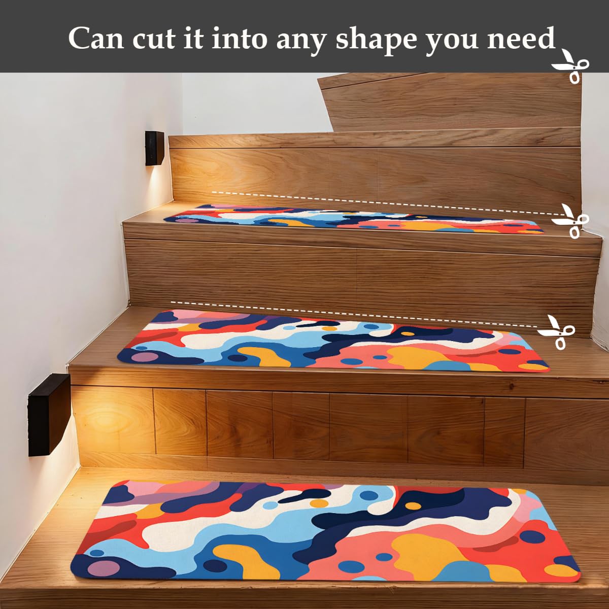 OSAM SPACE Camouflage Colorful Stair Treads for Wooden Steps, 8''x30'' Non Slip Stair Runner Rug, Peel and Stick Stairs Carpet Covers, Indoor Adhesive Staircase Step Treads Mats (15-Pack)