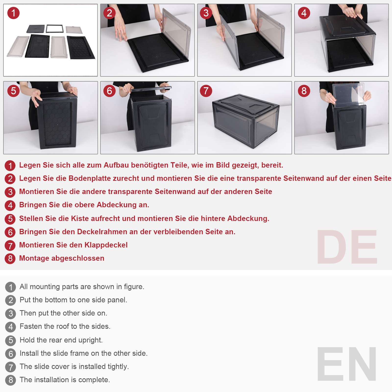 Yorbay Schuhbox, 3er Set, stapelbarer Schuhorganizer, Kunststoffbox mit durchsichtiger Tür, Mehrweg Schuhaufbewahrung, für Schuhe bis Größe 48, Schwarz