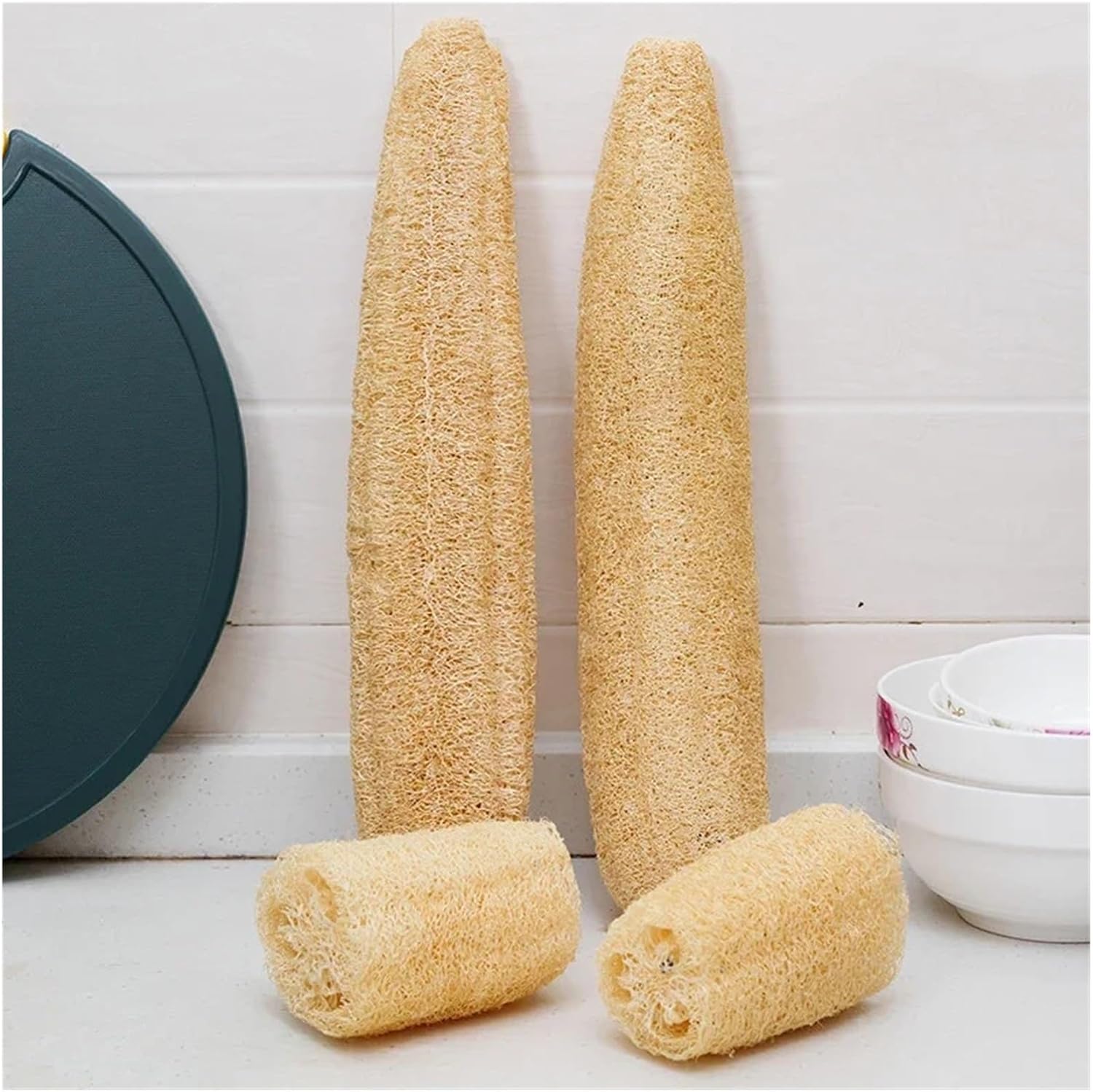 Natural Bath Loofah Exfoliating Body Sponge with Rope Loofah Scrubber for Skin Care Spa Shower Body Bath Brush Kitchen Cleaning(Length 26-30cm(4pcs))