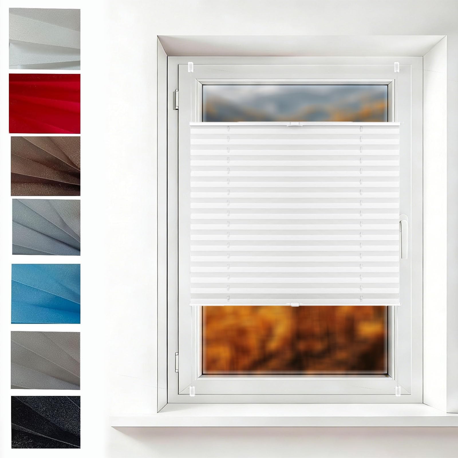 Store Plissé sans Perçage Klemmfix 115 x 140 cm Protection de Privée, sur Mesure, Semi-Opaque Rideaux Plissés en Non-Tissé Store Plissé avec Perçage pour Fenêtres Portes, Blanc