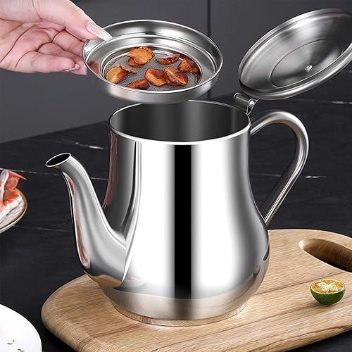Miniatura 3 de 2 unidades de engrasador de acero inoxidable con colador, olla de filtro de aceite de acero inoxidable de 24 onzas, recipiente dispensador de aceite