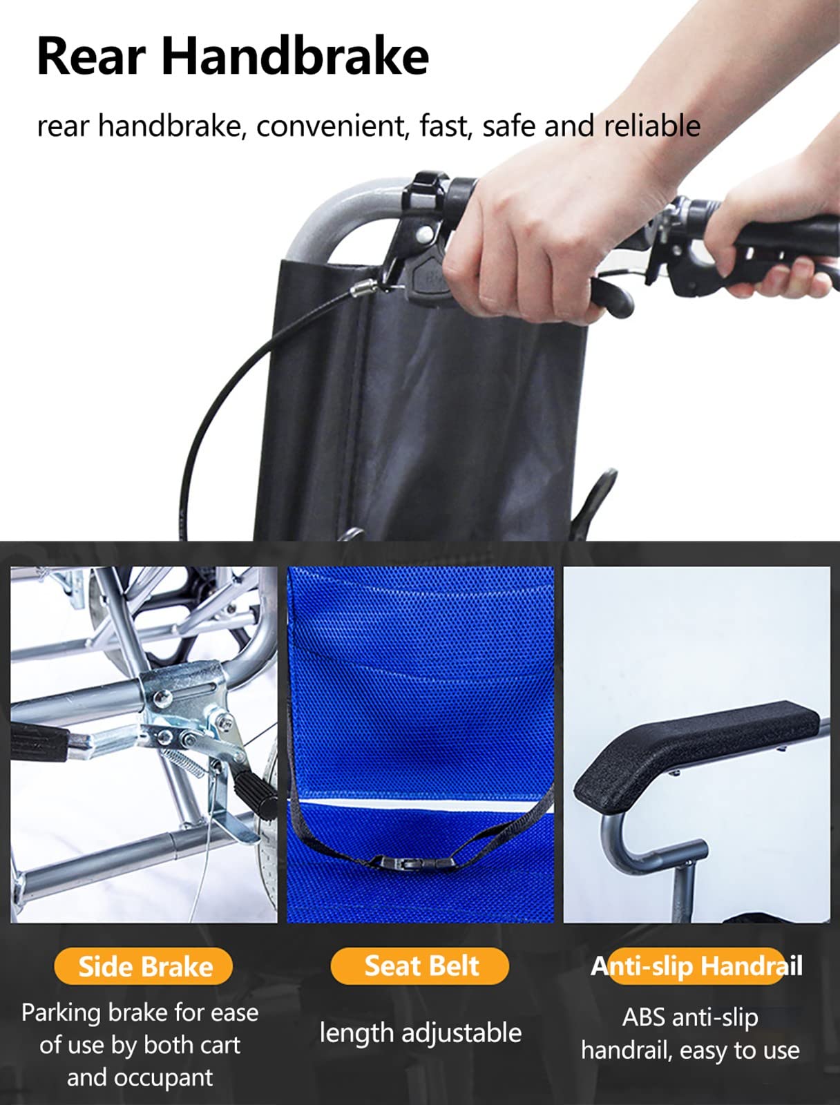 Silla De Ruedas Para Ancianos Silla De Ruedas Autopropulsada Manual Plegable Ligera Silla De Ruedas Ultraligera, Silla Médica De Transporte, Ayuda De Movilidad Manual De Viaje B,High-carbon steel