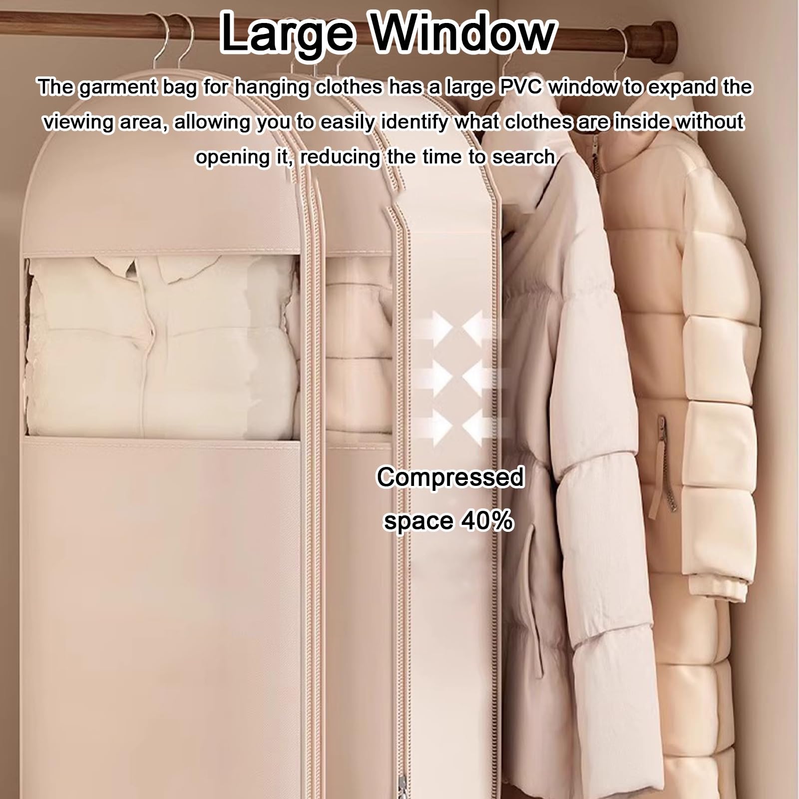 Anzug Schutzhülle von Kleidung aus Satinstoff, Kleidersäcke zum Aufhängen, Vollständig Versiegelt, Komprimierter Raum 40%, Seitliche Öffnung und Großes Fenster(Pink,130x58x15cm/51x23x6in)