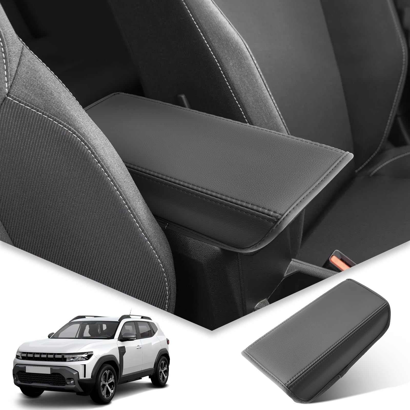 BIBIBO Pokrowiec na podłokietnik kompatybilny z Dacia Duster 2024/2025, osłona podłokietników, Dacia Duster osłona podłokietnika, osłona podłokietnika środkowego, ochrona podłokietników (czarna)