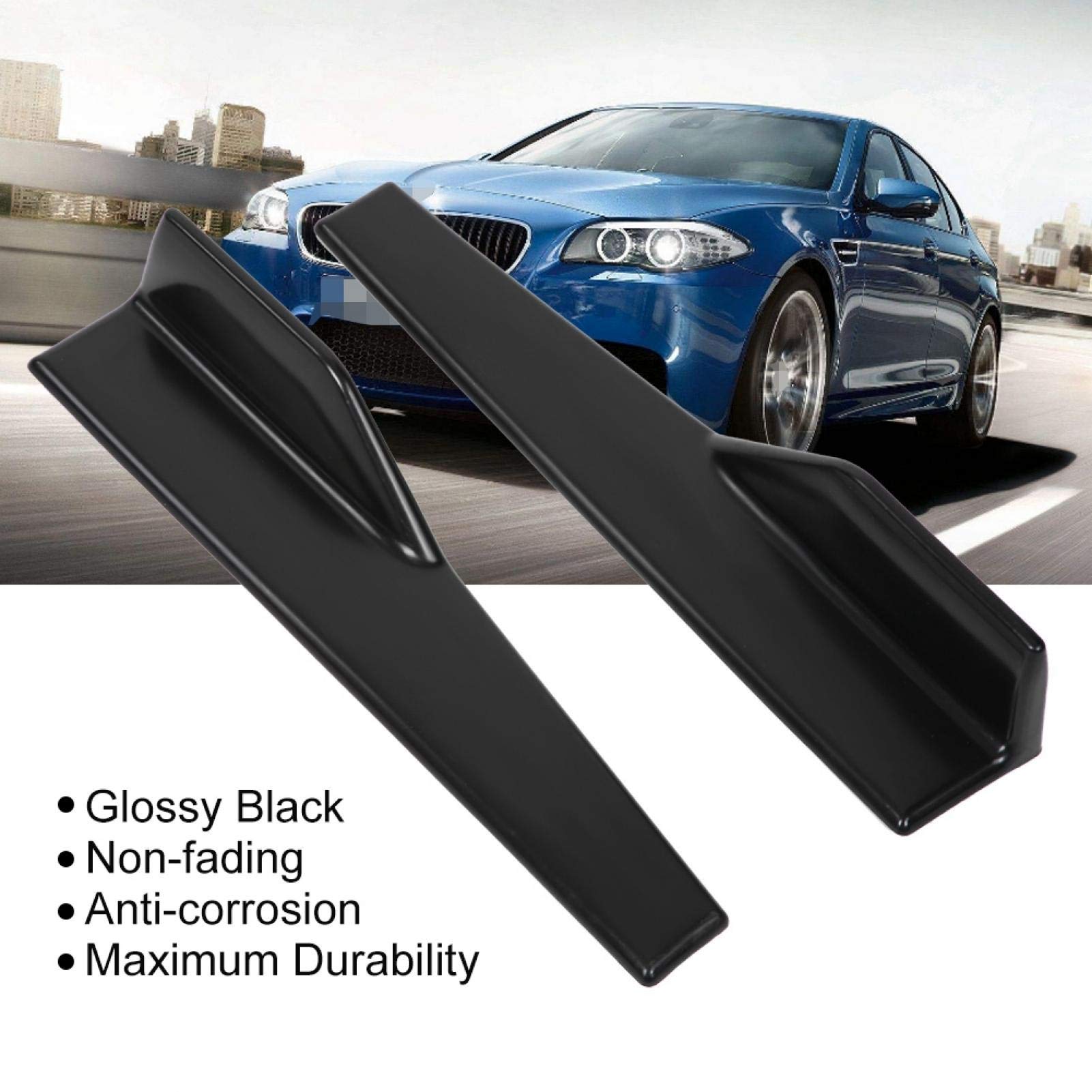 Qiilu 2 pièce 45cm Universelle Jupes Latérales de Voiture Splitter Latéral Garnitures de Bas de Caisse Ailes Noir Brillant