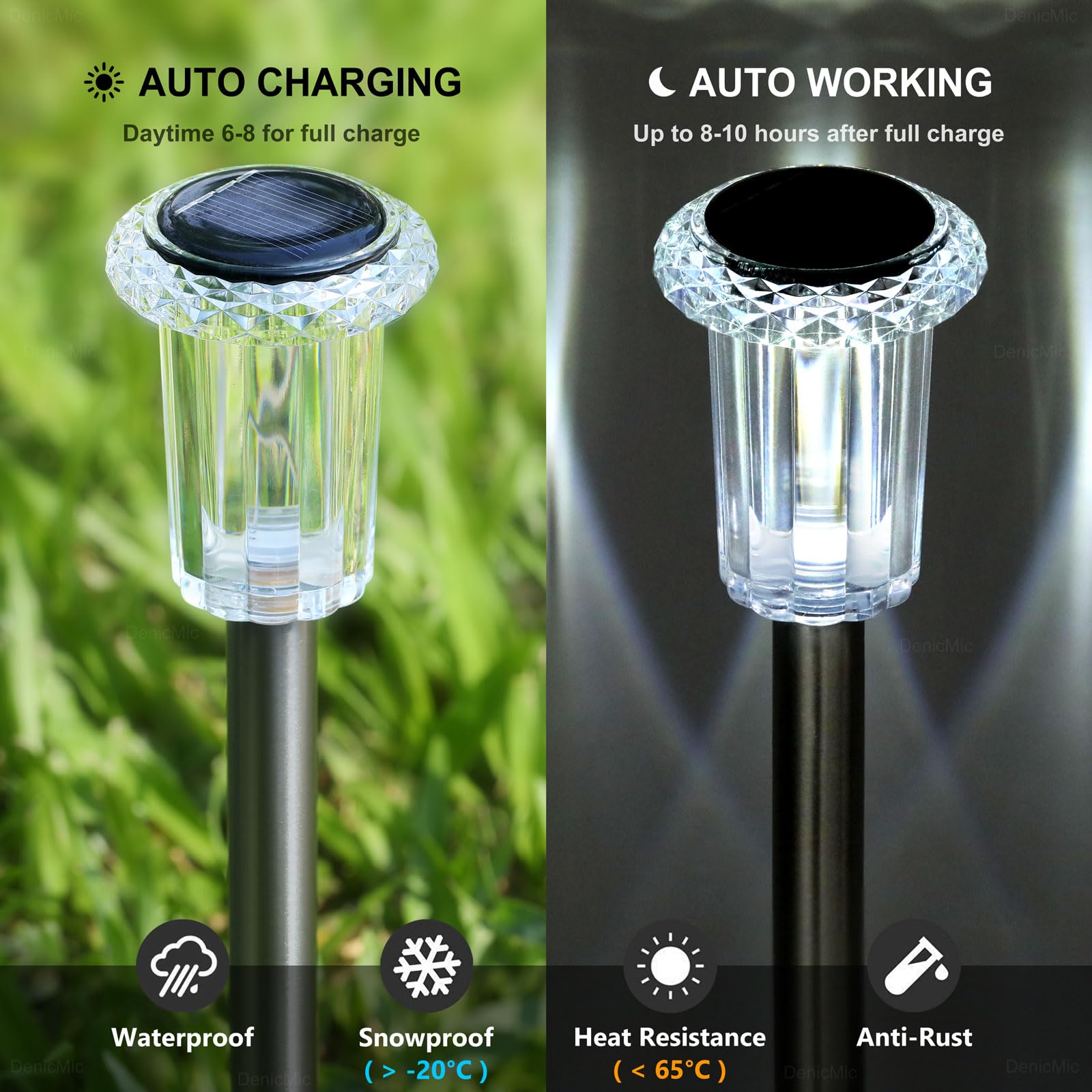 DenicMic Solar Pathway Lights Outdoor Waterproof Cold White LED 15 Pack view 3