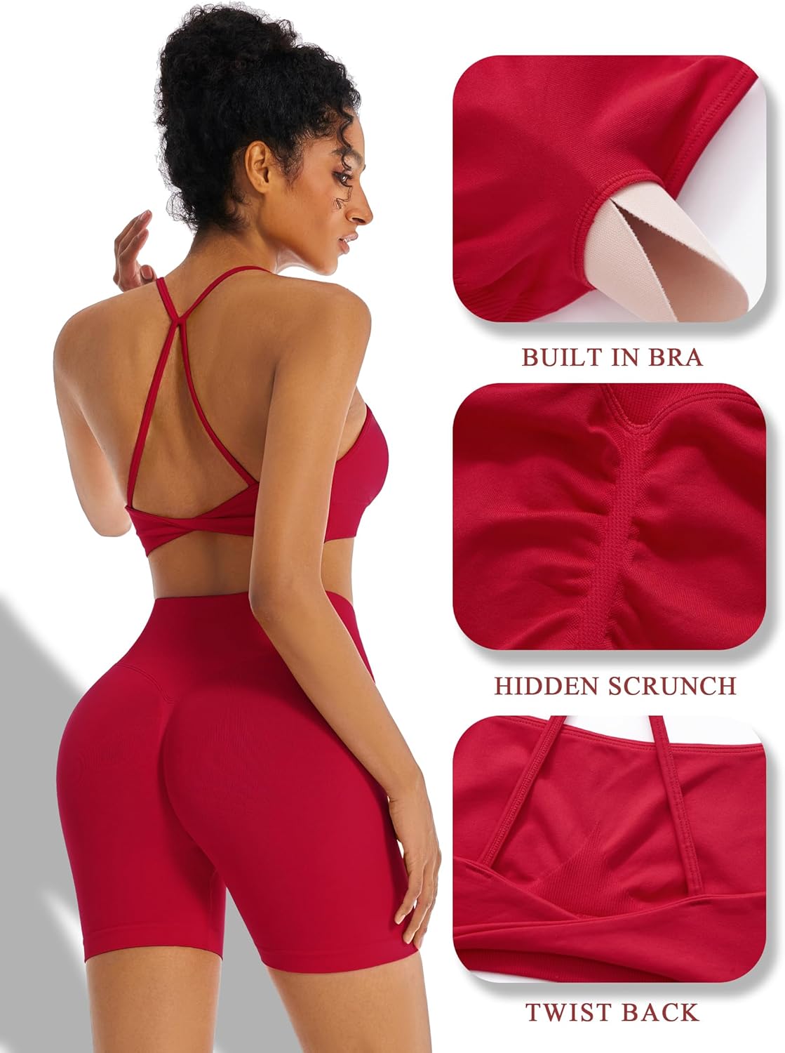 RXRXCOCO Women's 2 Piece Workout Sets Seamless Twist Back Sports Bra High Waist Butt Lifting Shorts Pilates Gym Yoga Outfits - Image 2