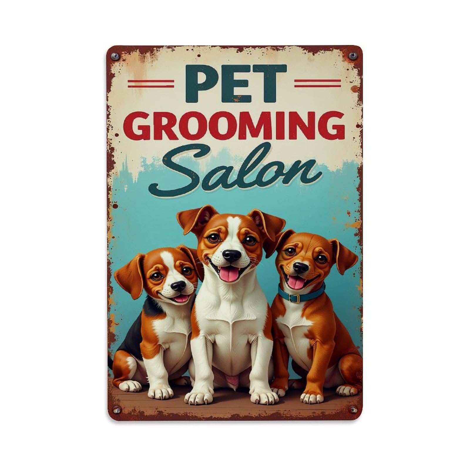 Nestemfo Vintage Three Happy Dogs Sitting Together Tin Sign Metal Sign, Living Room,Bar, Home, Bedroom Wall Decor,Retro Metal Poster 8X12 Inches