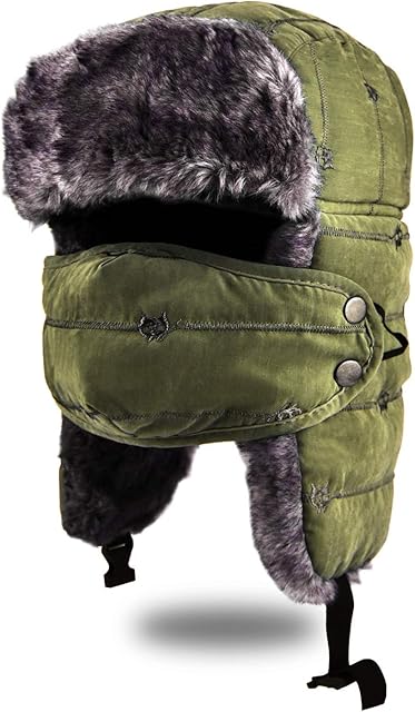 Unisex Trooper Trapper Hat, Warm Thick Winter Hats Ear Flap Bomber Hat with Windproof Mask for Skiing, Hiking, Skating and Climbing