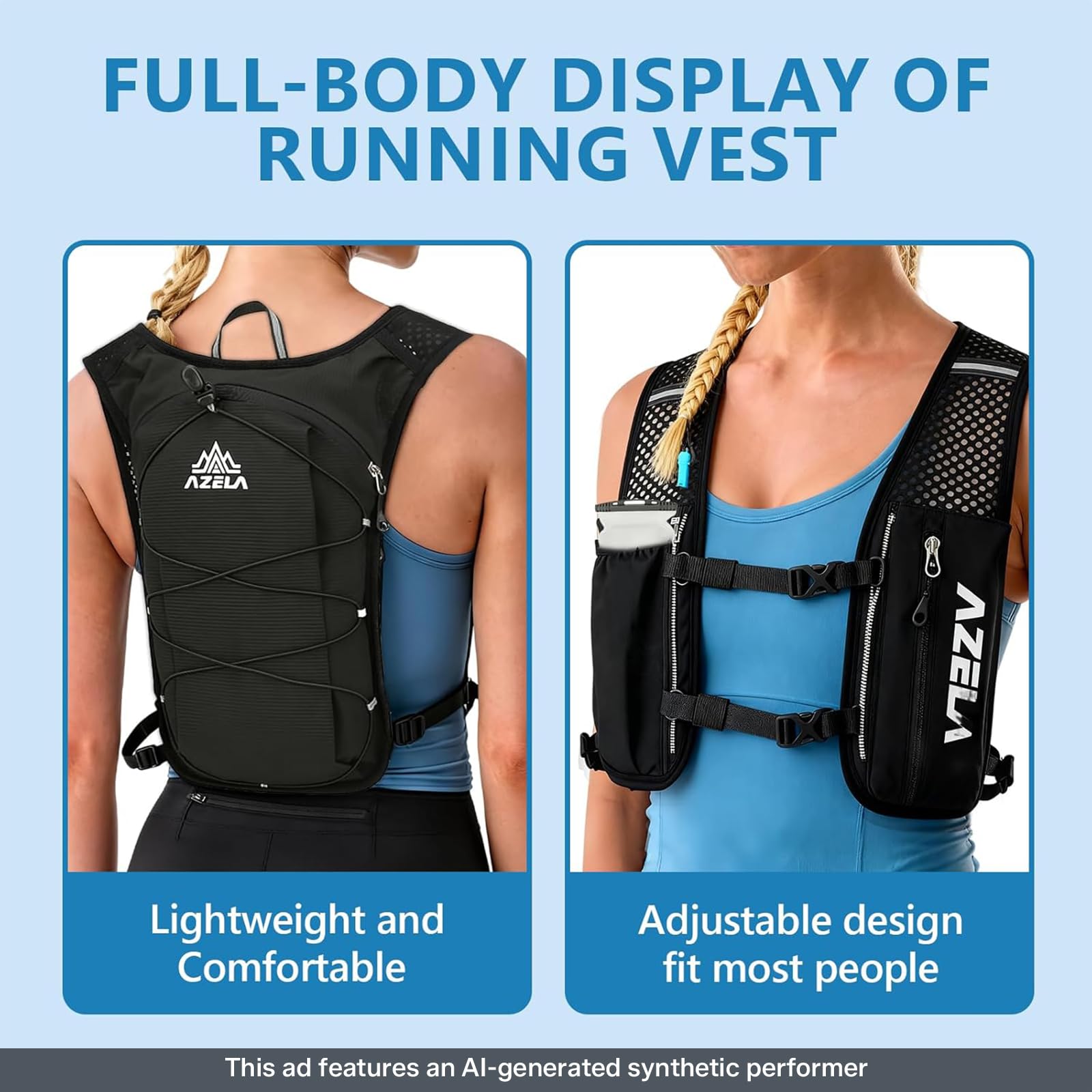 Gilet d'hydratation de course à pied, gilet de course avec poche d'eau de 2 L, sac d'hydratation léger pour randonnée, sentier, course à pied, cyclisme, course, marathon pour homme et femme