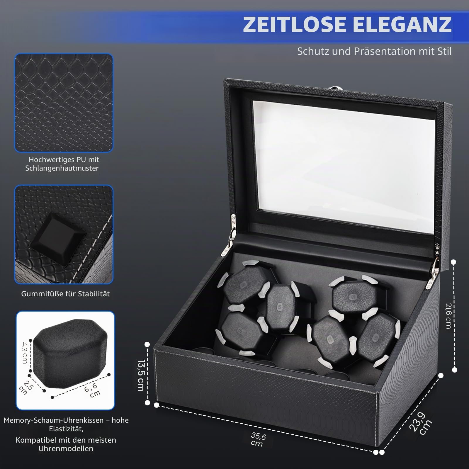 hightall Automatik-Uhrenbeweger für 6+6 Uhren – Watch Winder Box mit Ultra-Leisem Motor, Anti-Kratz Memory Foam & Stabilem Stand, Uhrenbeweger Für Rolex, Omega & Automatikuhren
