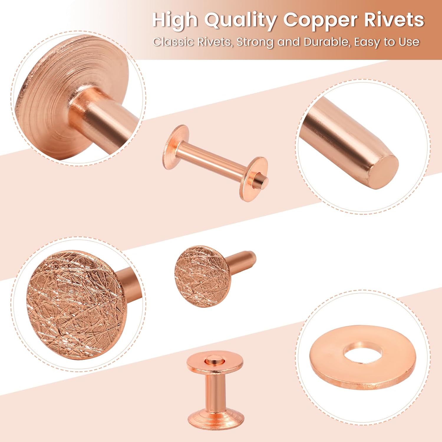 JUNESunShine 116Pcs, Copper Rivets and Burrs, #9 and #12 Burrs Setter, Leather Rivets Fastener Install Setting Tool with Leather Hole Punch Cutter for Belts Wallets Collars Leather Working Supplies