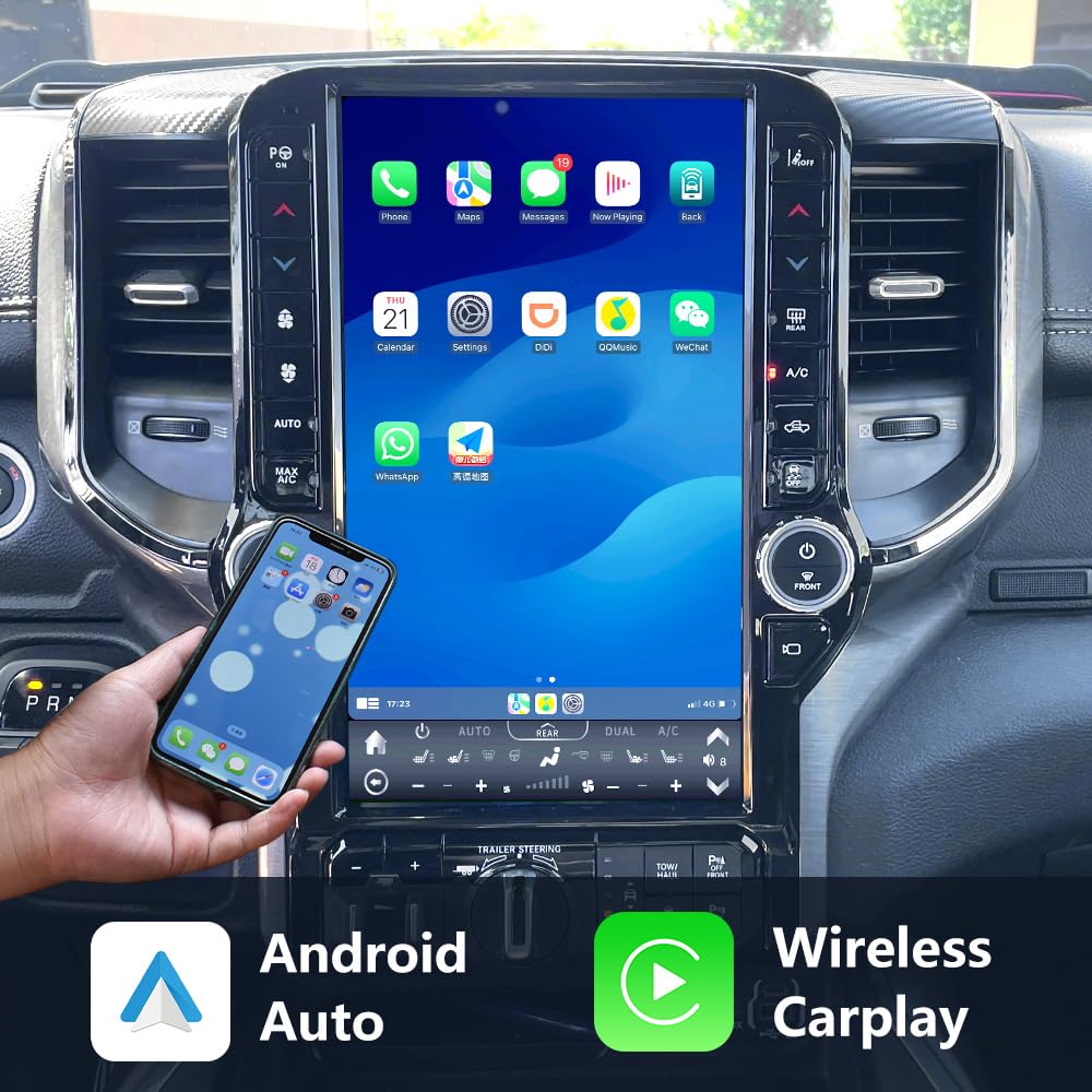 13.6 Inch Android 12 Car Radio for Dodge Ram 2019 2020 2021 2022 2023 Truck Stereo Replacement Multimedia Player GPS Navigation Carplay WiFi Bluetooth 1080P Touch Screen Head Unit