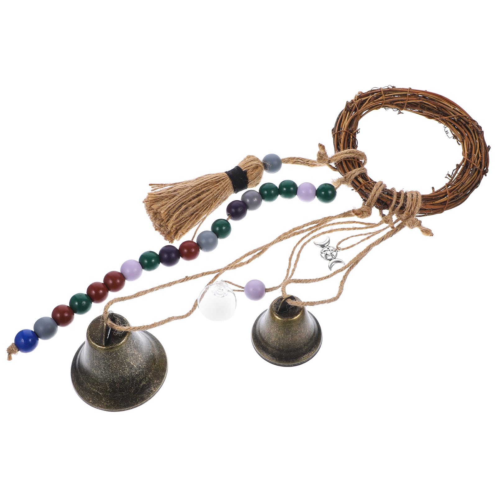 Uonlytech 4 Stück Vintage Windspiel aus Rattan und Holz mit Stern und Mondmotiv Dekoratives Windspiel für Tür Klarer und Süßer Klang Gartendekoration
