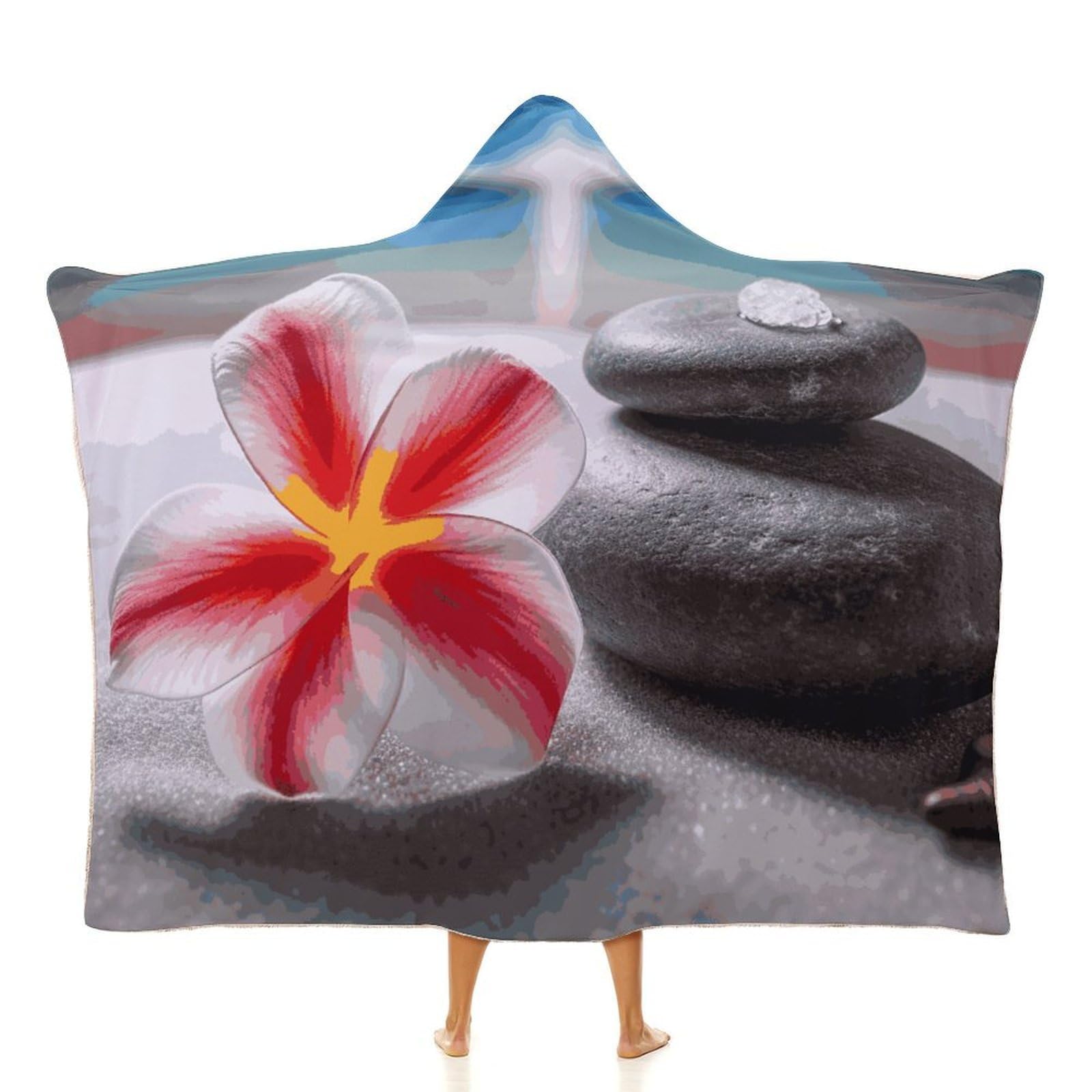 LDGSUPH Tropical Flower And Zen Stone Hooded Blanket Soft Wearable Blankets Cozy Hoodie Throw Cloak Wrap Poncho Cape Blanket 40"x50"