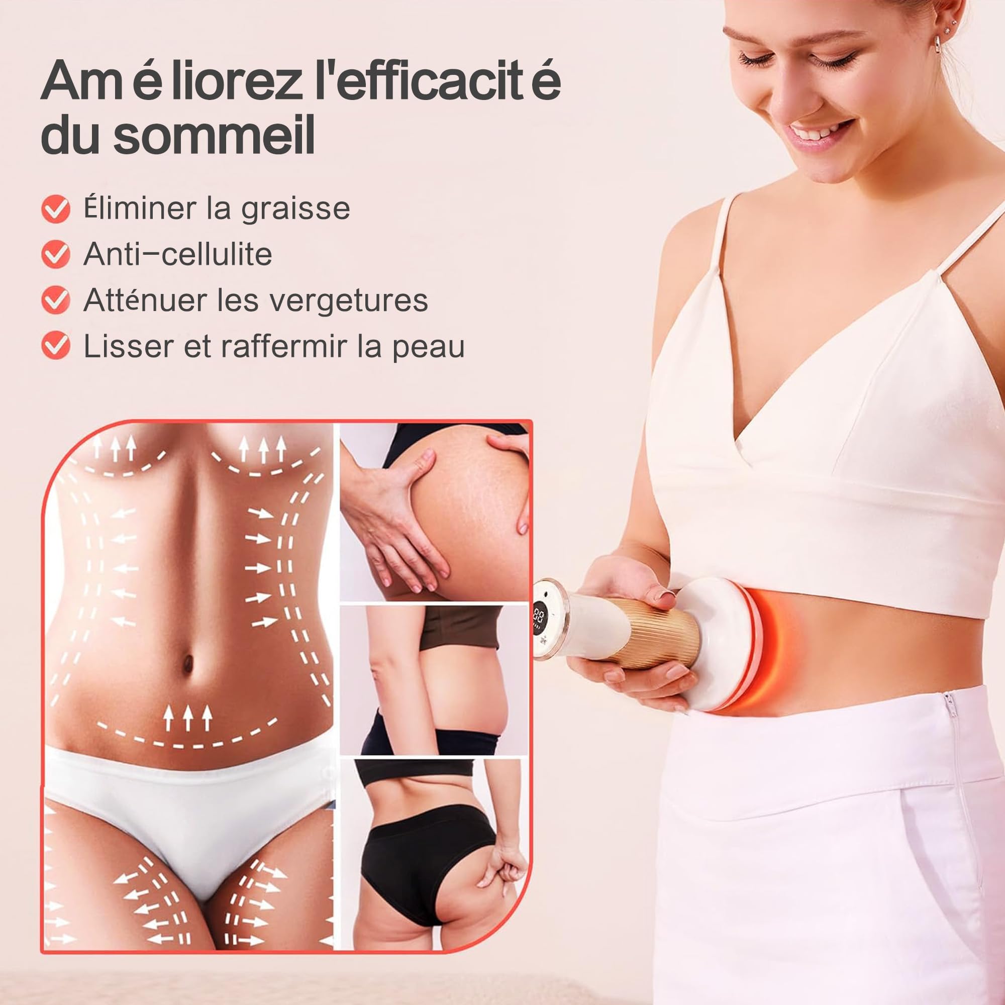Appareil de Drainage Lymphatique Anti-Cellulite Masseur Électrique pour Fascias et Muscles Raffermissement de la Peau Massage d'Acupression 45 Niveaux d'Intensité EMS Vibration et Chaleur Infrarouge