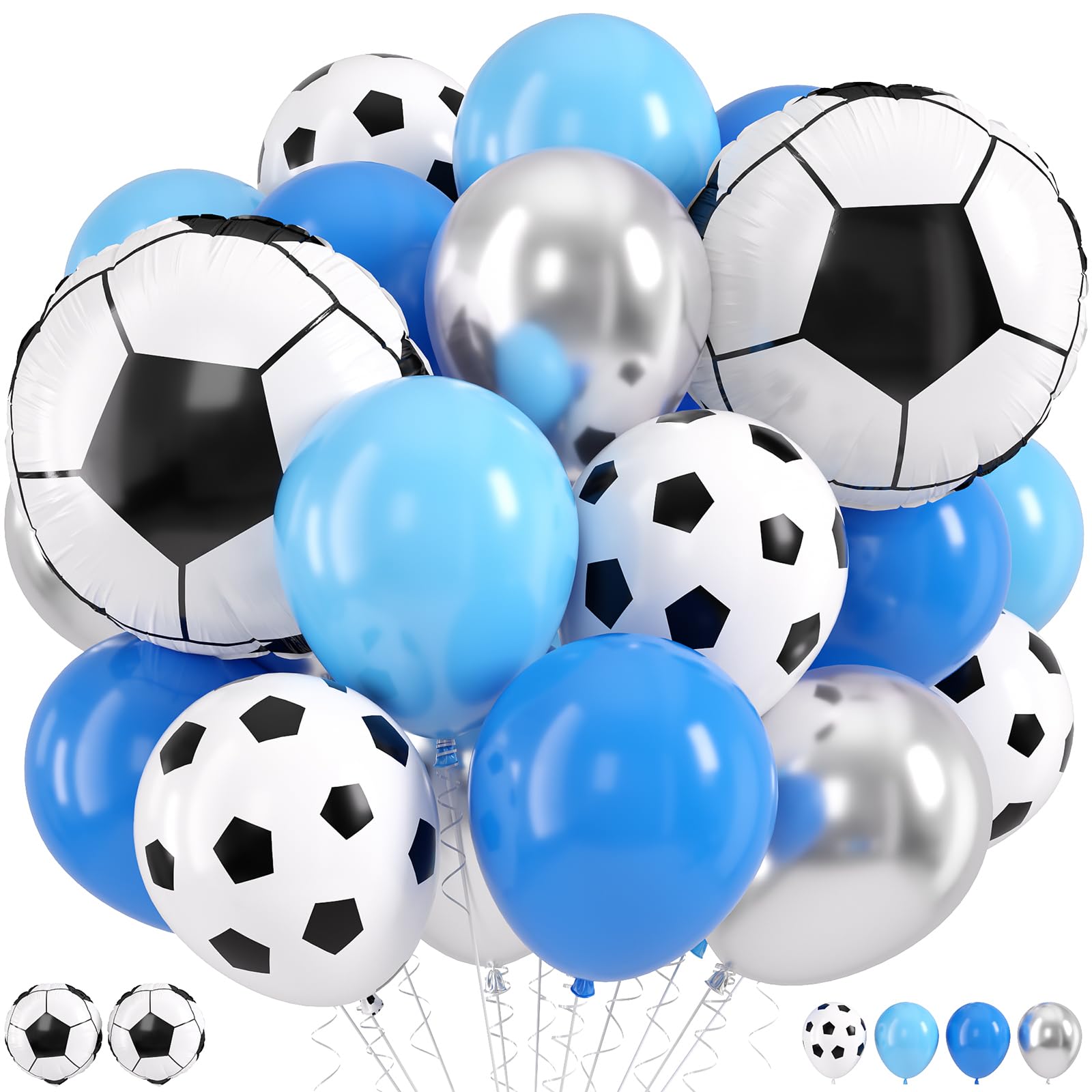 Soccer Balloons Blue White for Boys Men Soccer Themed Party Decorations — image 1