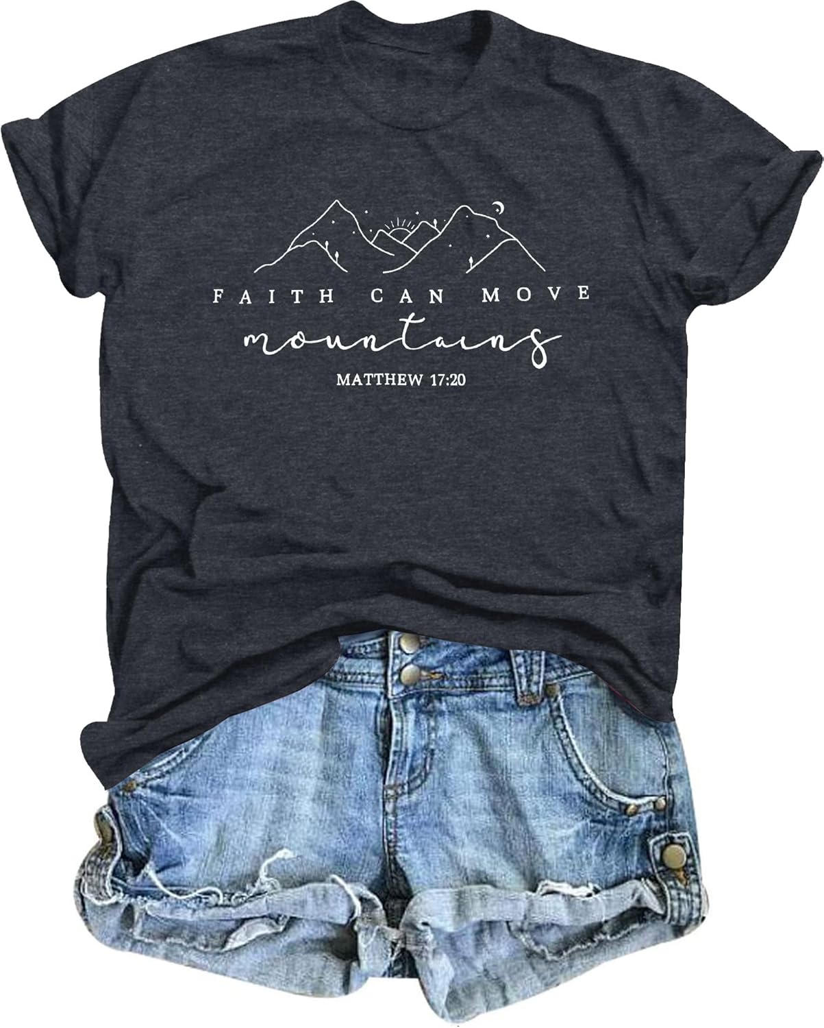Womens Christian Shirt Faith Can Move Mountains T Shirt Faith Inspirational Tee Religious Sayings Tops