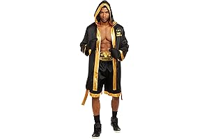 Adult Mens Boxing World Champion Costume, Boxer Robe Halloween Costume, Black/Gold