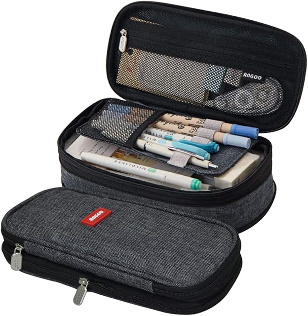 Coolzon Expandable Pencil Case, Large Capacity Pencil Cases Pen Bag Pouch Holder School Stationery Organizer Makeup Cosmetic Bag for Girls Boys Students Adults, Grey
