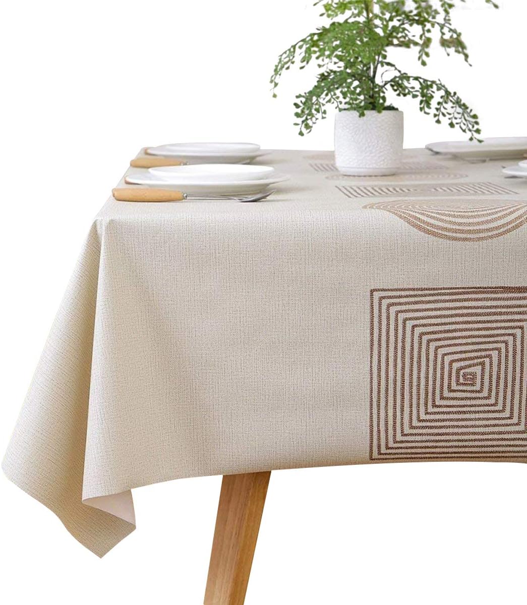 40% Off Discount LEEVAN Heavy Vinyl Tablecloth Rectangle 54x84 Inch PVC Table Cover with Flannel Backing Wipe Clean Table Cloths Waterproof Oil-Proof for Kitchen and Dining Room-Geometry