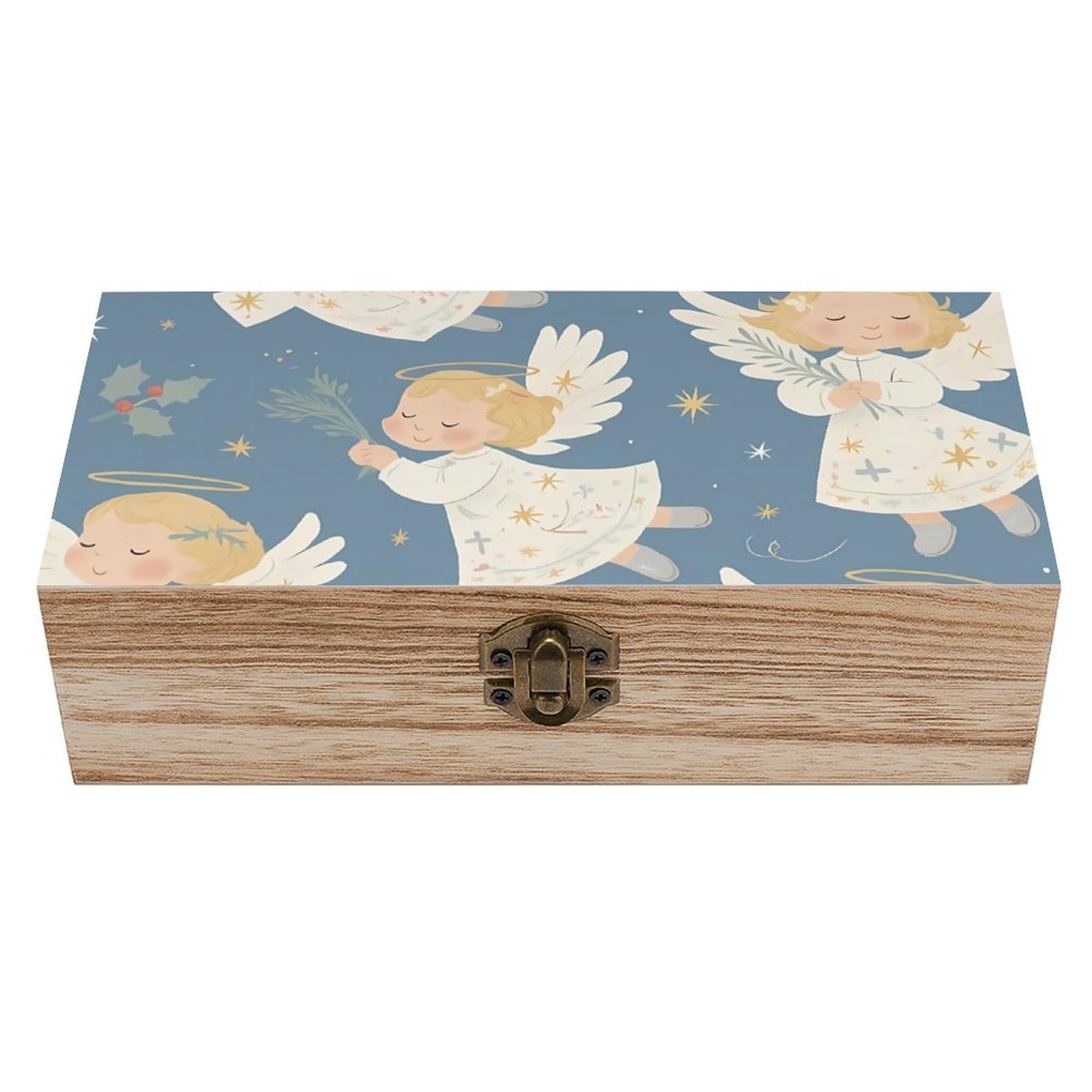 HLBSDM White Xmas Angels Retro Wooden Storage Box Jewelry Art Gift Boxs Decorative Keepsake Boxes