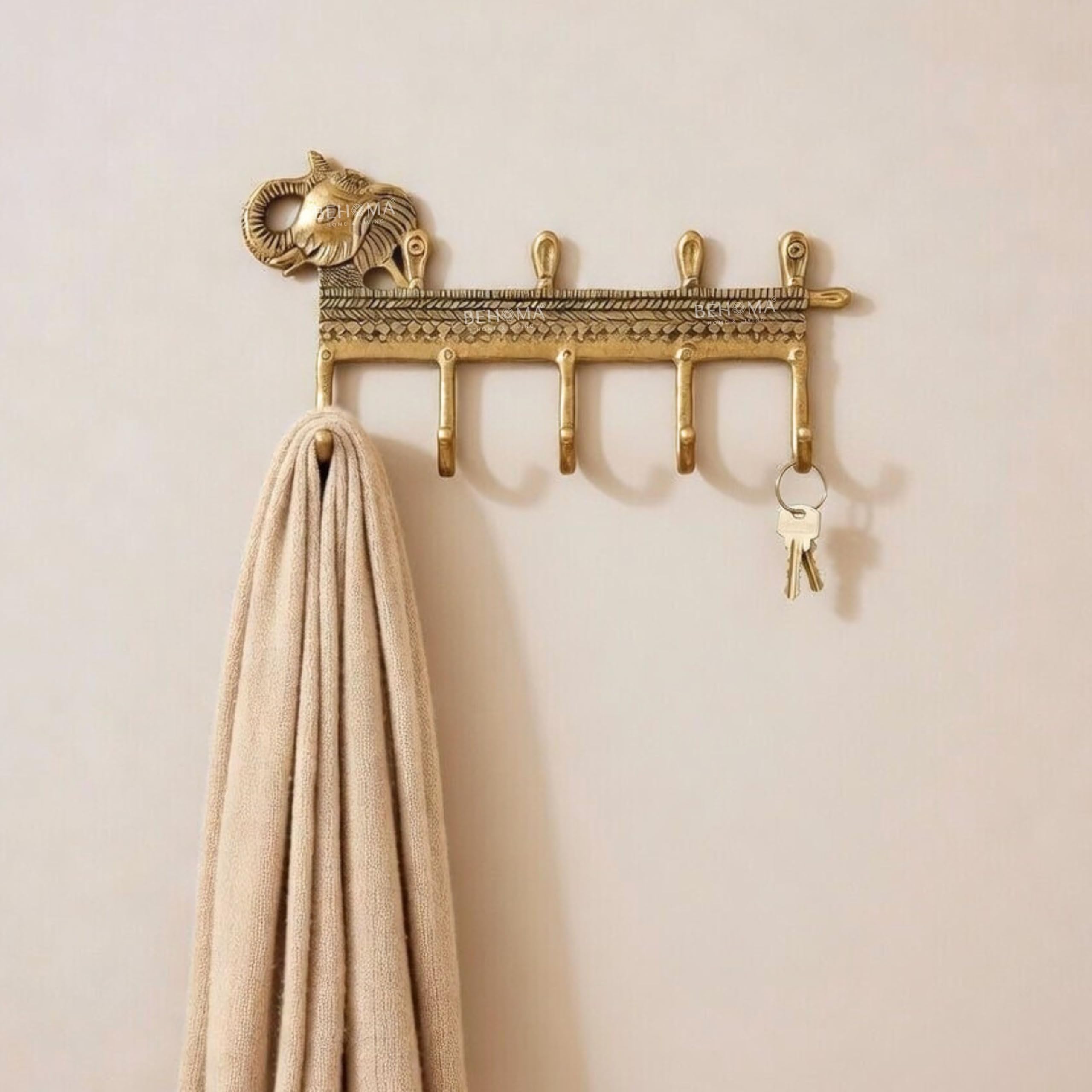 BEHOMA Elephant Key Holder for Wall, Aluminium Antique Gold Finish 5 Hooks Key Rack, Decorative Wall Mounted Key Hanger for Home Entryway, Living Room, Office, Durable Heavy Duty Key Organizer-image-20