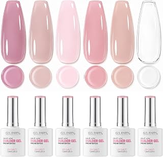 Builder Gel in Bottle Kit, 6 Colors Rose Beige Nude Collection, 7.5ml BIAB Set for Nail Extensions, Self-Leveling Soak Off UV/LED, HEMA & TPO Free (SET 01)