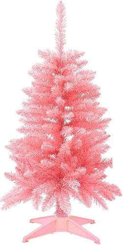 Mini árbol de Navidad artificial de escritorio de 3 pies para decoración de vacaciones, 160 puntas de rama, rosa intenso