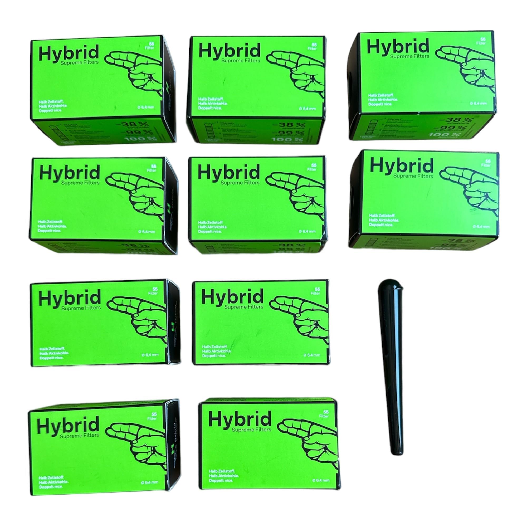 Zestaw Hybrid Supreme Filters celuloza pół węgla aktywnego 6,4 mm wraz z bezpłatnym etui J.(10 x 55 sztuk), czarny