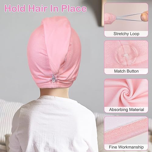 Vista 32 de Basumee Toalla de microfibra para el cabello para niños, paquete de 2 toallas de pelo de secado rápido con turbantes para cabello húmedo, toalla