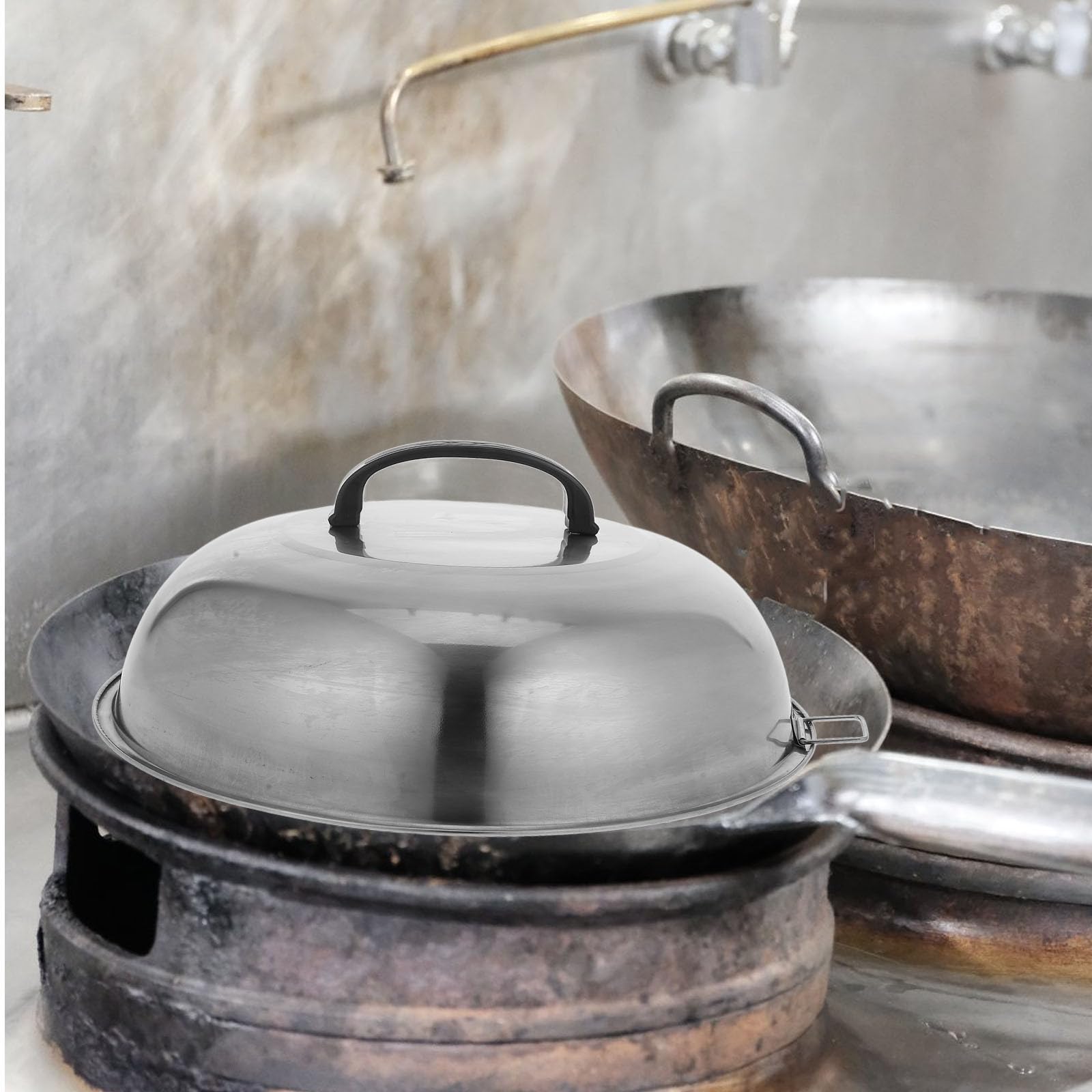 Toyvian Strumento di Cottura Coperchio Bombato 30 CM in Acciaio Inossidabile Manico, Compatibile Pentole e Wok, per Mantenere Freschi gli Alimenti Durante la Cottura