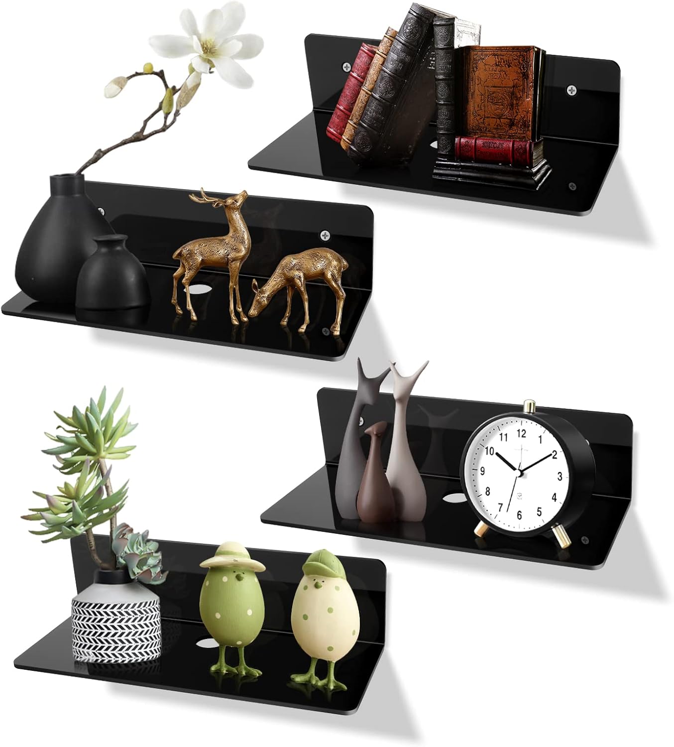 Grathia 9 Inch Acrylic Floating Shelves Set of 4, Small Wall Display