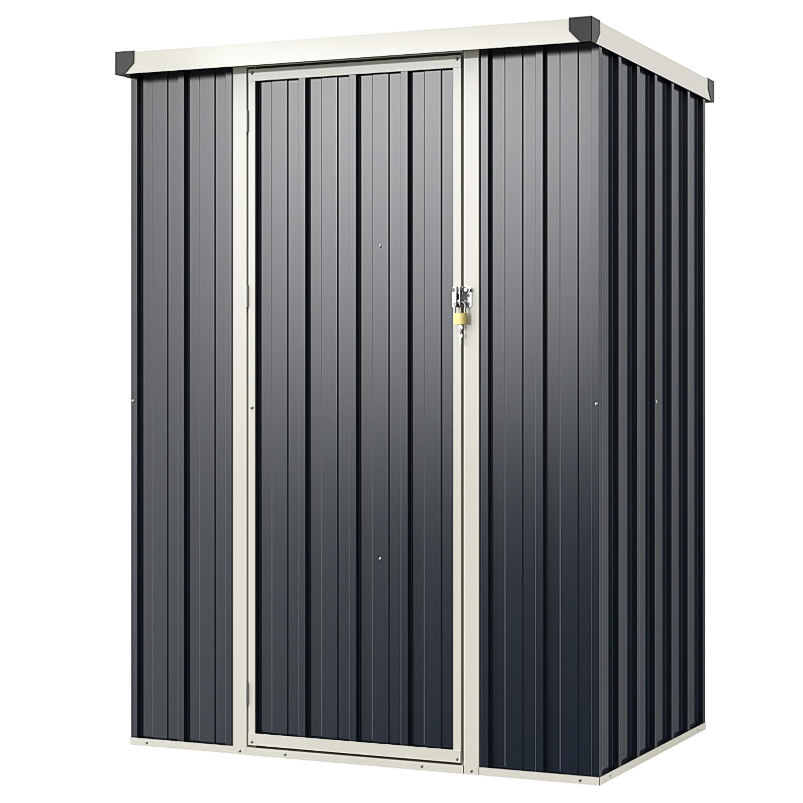 COSTWAY Gartenhaus Metall, Geräteschuppen mit Pultdach & abschließbarer Tür & Schloss, 117 x 89 x 162 cm Garten Schuppen Outdoor, Gerätehaus wetterfest für Garten, Rasen, Grau