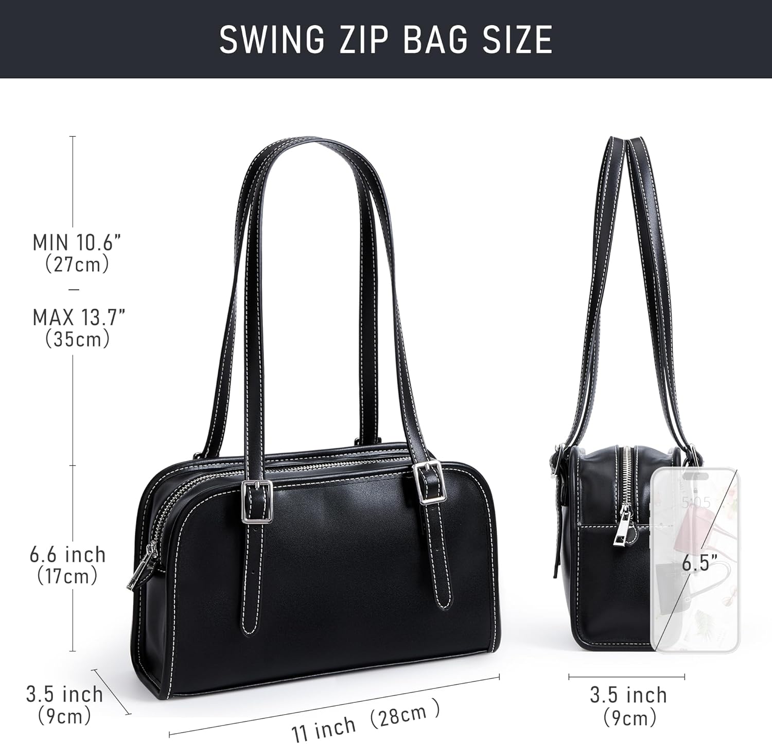 KALIDI Women’s Swing Zip Leather Shoulder Bag - Image 4