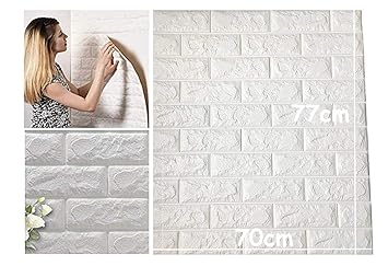 Lukzer 4 PC Brick Wallpaper Self- Adhesive 3D Foam Wall Sticker for Living Room Office Home Cafe Hotel Bedroom Balcony Decor (Thickness 8MM, White, 70 X 77 cm)