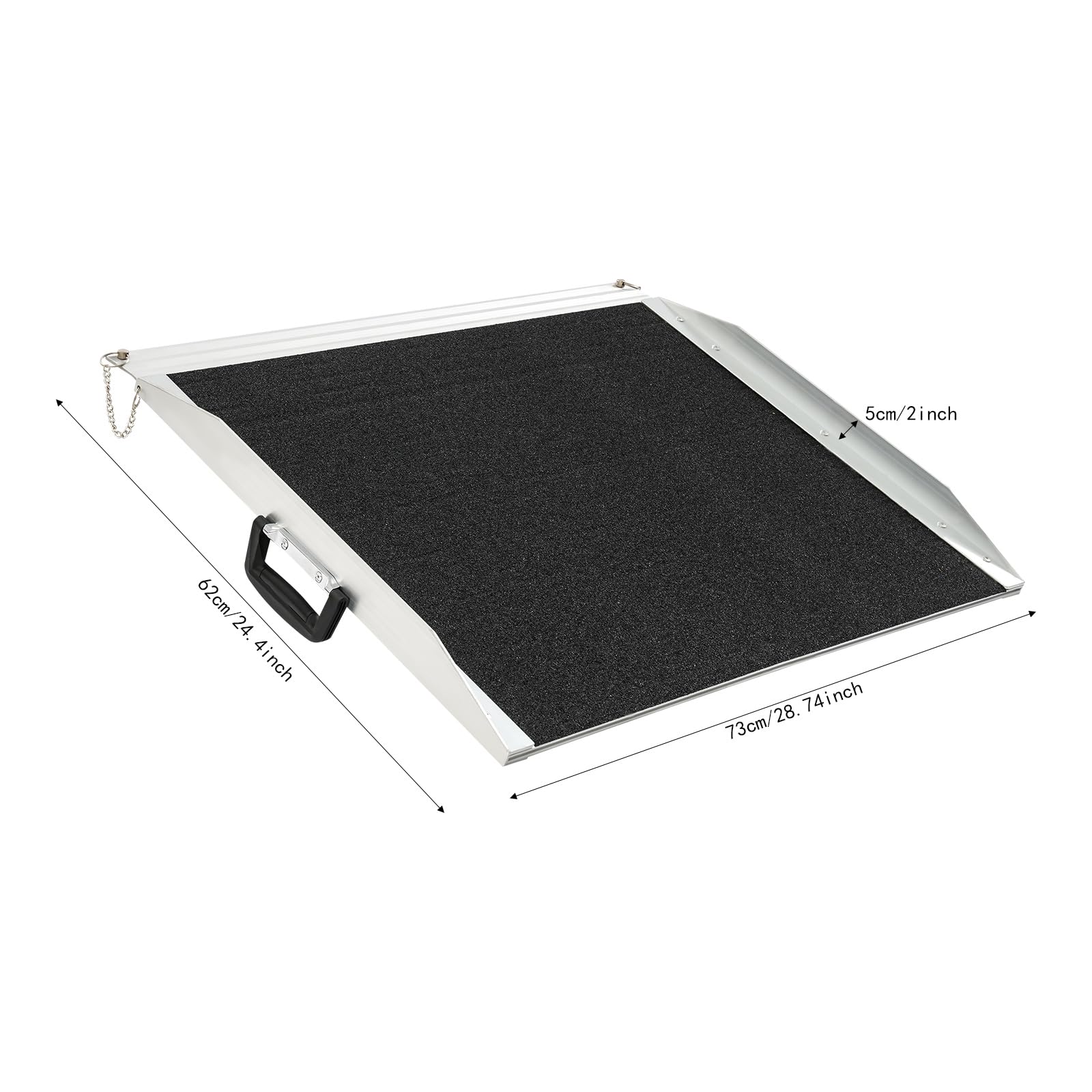 Aluminiowa rampa dla wózków inwalidzkich, 62 x 73 x 5 cm, antypoślizgowa rampa progowa, obciążenie do 272 kg, przenośna rampa najazdowa do wózków inwalidzkich i chodzików, rampa progowa do domu i na