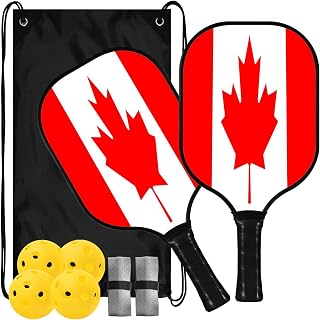 Pickleball paddles Kanada flagga | Glasfiberracketar träning för nybörjare mellan 4 bollar och 1 bärbar bärväska