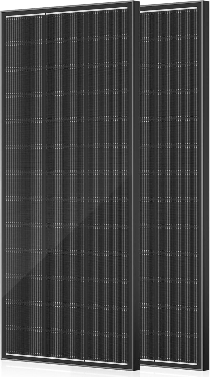2Pack 300 Watt Solar Panel, Upgraded 18BB Solar Cells 24.6% High Efficiency Monocrystalline 12V/24V PV Module for Home Rooftop RV Camper Marine Boat Off Grid System All Black